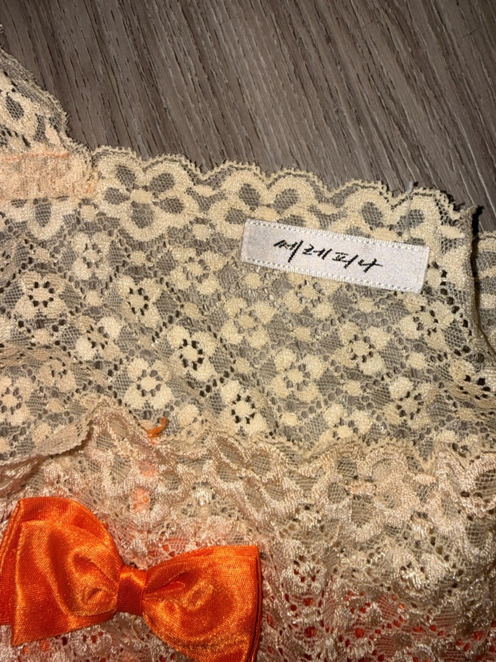 Orange Satin Nightgown with Cream Lace Trim - Picture 5 of 5